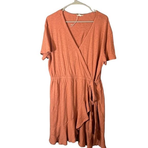 Caslon Salmon Pink Short Sleeve Cotton Wrap Style Front Dress Women Sz L - Picture 1 of 9